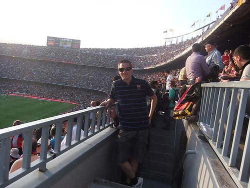 Richard Schuiling bij de wedstrijd FC Barcelona - Espanyol